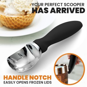 Spring Chef Premium Ice Cream Scoop & Stainless Steel Bench Scraper With Bonus Bowl Scraper - 2 Product Bundle - Black