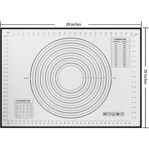 Yansumi silicone pastry non stick baking mat with measurement fondant mat with three sizes for silicone baking mat, counter mat, dough rolling mat,fondant/pie crust mat (Black, 28