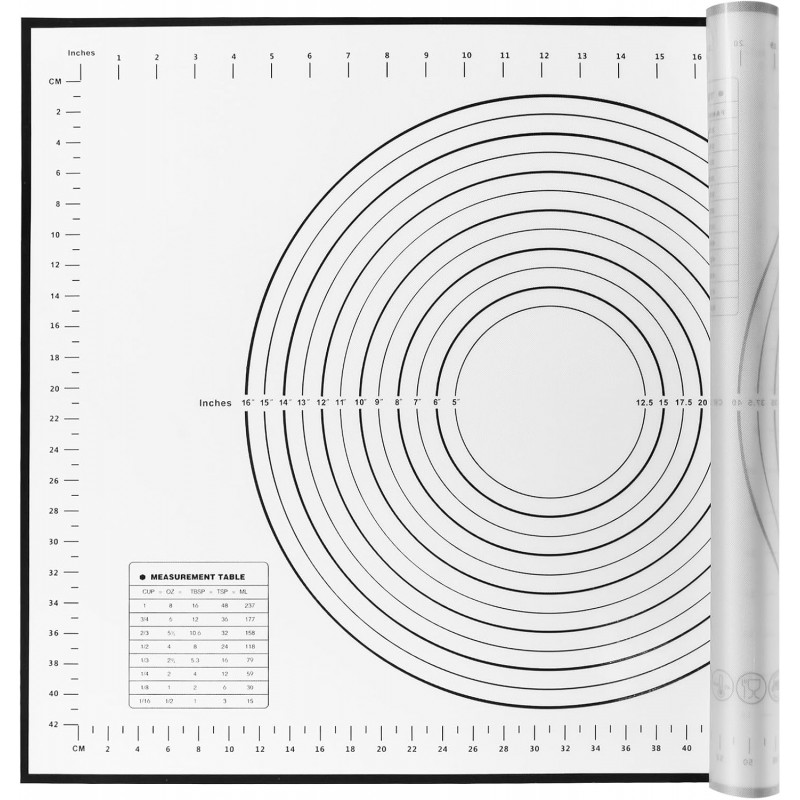 Yansumi silicone pastry non stick baking mat with measurement fondant mat with three sizes for silicone baking mat, counter mat, dough rolling mat,fondant/pie crust mat (Black, 28