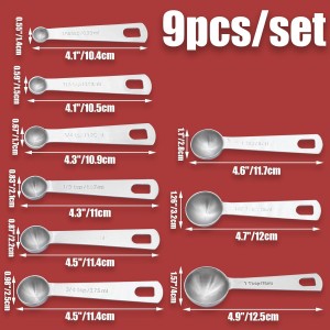 Luomorgo 9 Pc Measuring Spoons Set, Stainless Steel, 1/16 to 1 tbsp