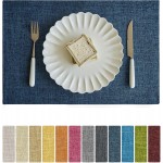 Softalker Faux Linen Placemats Set of 4-12 x 18 Inch, Heat Resistant Double Layered Durable Burlap Farmhouse Place Mats, Non-Slip Washable Rustic Table Mats for Dining, Kitchen, Party（Navy Blue