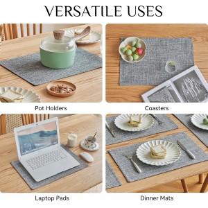 Softalker Faux Linen Placemats Set of 6-12 x 18 Inch, Heat Resistant Double Layered Durable Burlap Farmhouse Place Mats, Non-Slip Washable Rustic Table Mats for Dining, Kitchen, Party（Light Grey