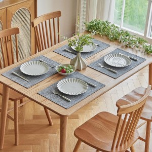 Softalker Faux Linen Placemats Set of 6-12 x 18 Inch, Heat Resistant Double Layered Durable Burlap Farmhouse Place Mats, Non-Slip Washable Rustic Table Mats for Dining, Kitchen, Party（Light Grey