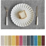 Softalker Faux Linen Placemats Set of 6-12 x 18 Inch, Heat Resistant Double Layered Durable Burlap Farmhouse Place Mats, Non-Slip Washable Rustic Table Mats for Dining, Kitchen, Party（Light Grey