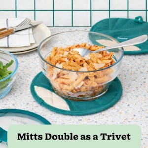 Anyday Oven Mitts with Non-Slip Silicone Grip, Set of 2 | Heat-Resistant Pot Holders with Non-Slip Liner | Universal Fit Circular Quilted and Silicone-Lined Gloves