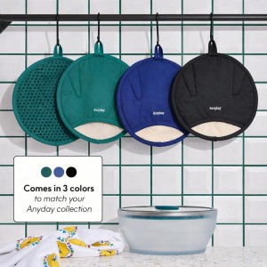 Anyday Oven Mitts with Non-Slip Silicone Grip, Set of 2 | Heat-Resistant Pot Holders with Non-Slip Liner | Universal Fit Circular Quilted and Silicone-Lined Gloves