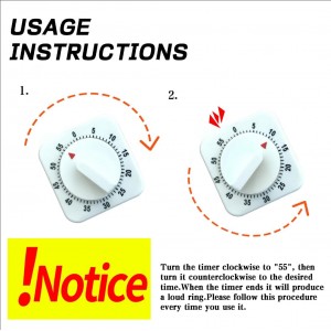 Square 60 Minute Mechanical Timer - Visual Cooking Timer with Loud Alarm - No Batteries Required - Ideal for Cooking, Baking, and Kitchen Management - White