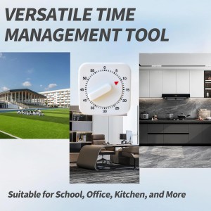 Square 60 Minute Mechanical Timer - Visual Cooking Timer with Loud Alarm - No Batteries Required - Ideal for Cooking, Baking, and Kitchen Management - White