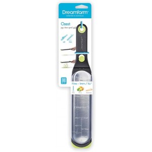 Dreamfarm Ozest Self-Cleaning POP-Button Zester for Fine, Fluffy Citrus Zest, Cheese, Nut, & Spices with Non-Slip Silicone Foot - 1mm Zester, Black/Green