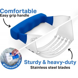Pastry Cutter Tool - Heavy Duty Stainless Steel Pastry Blender, Comfortable Handle, Dishwasher Safe, Perfect Flaky Pie Crust & Biscuits - Blue