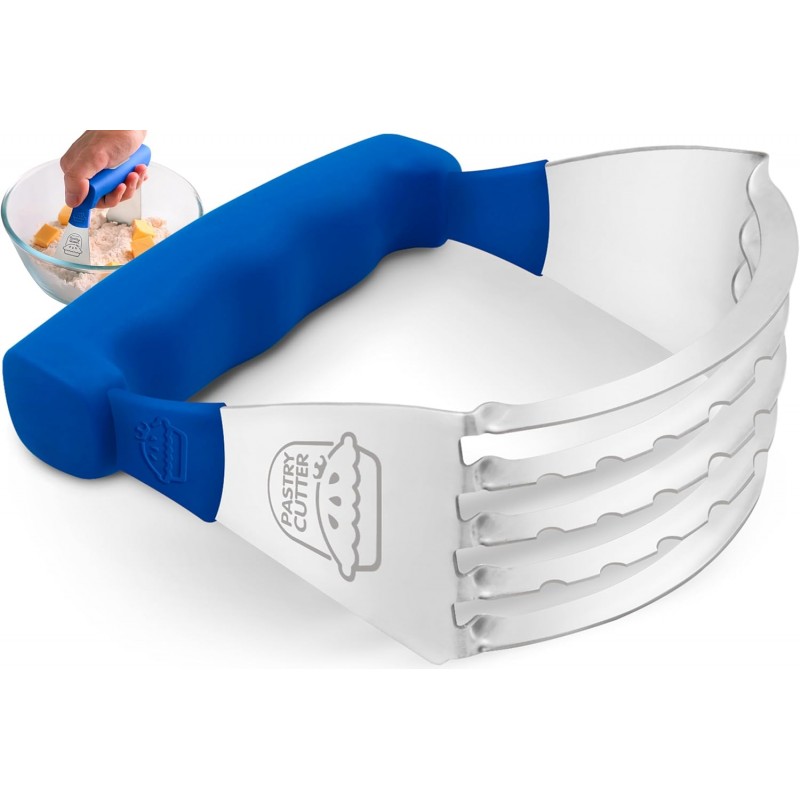 Pastry Cutter Tool - Heavy Duty Stainless Steel Pastry Blender, Comfortable Handle, Dishwasher Safe, Perfect Flaky Pie Crust & Biscuits - Blue