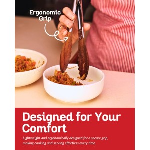 Boxiki Kitchen Wooden Tongs for Cooking - Nonstick Kitchen Salad Tongs for Serving Food, Grilling, Cooking, BBQ and Tossing Salad - Made of Natural Walnut Wood, Size 12-inch