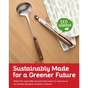 Boxiki Kitchen Wooden Tongs for Cooking - Nonstick Kitchen Salad Tongs for Serving Food, Grilling, Cooking, BBQ and Tossing Salad - Made of Natural Walnut Wood, Size 12-inch