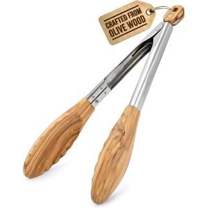 Premium Olive Wood Salad Tongs for Servi...