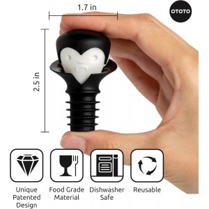 OTOTO Wine Stoppers & Pourer - Halloween Gifts for Wine Lovers, Spooky Wine Bottle Stopper, Wine Goth Accessories, Fun Kitchen Gadgets (Count Corkula)