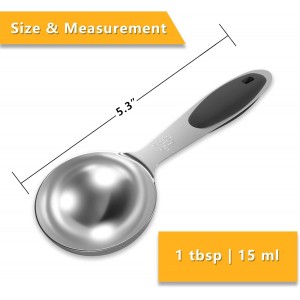 2PCS 1 Tbsp(3tsp, 1/2oz, 15ml) Single Measuring Spoon with Black Silicone Grip, Stainless Steel Individual Measure Scoop Only