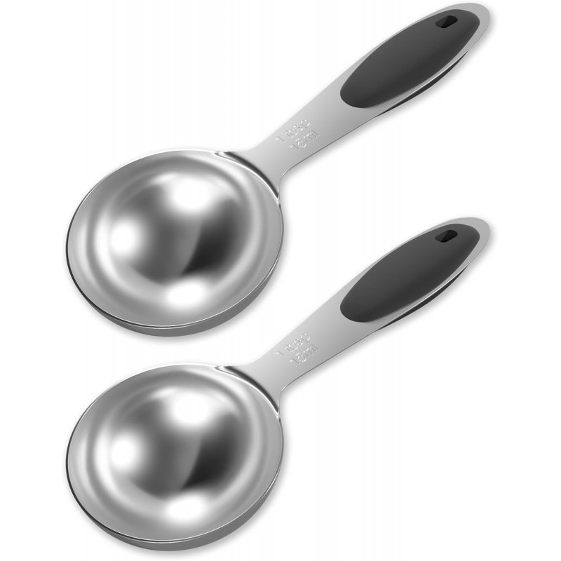 2PCS 1 Tbsp(3tsp, 1/2oz, 15ml) Single Measuring Spoon with Black Silicone Grip, Stainless Steel Individual Measure Scoop Only