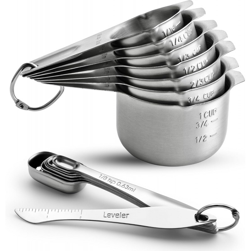 Spring Chef Stainless Steel Measuring Cups and Spoons Set of 14 with Leveler, Nesting Kitchen Metal Measuring Cups and Spoons Set for Dry and Liquid Ingredients, Perfect for Cooking & Baking