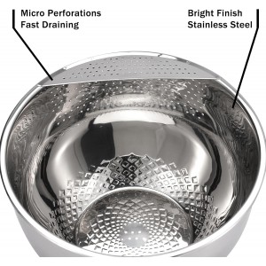 Rice Washing Bowl with Strainer Quinoa Washer Bowl, Stainless Steel Side Drainers Colander for Cleaning Fruits, Vegetables, and Beans - Versatile Kitchen Tool