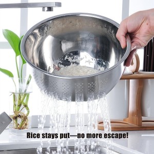 Rice Washer Strainer Bowl, Stainless Steel Quinoa Washing Bowl With Side Drainers Colander for Cleaning Rinsing Fruits, Vegetables, and Beans - Versatile Kitchen Tool