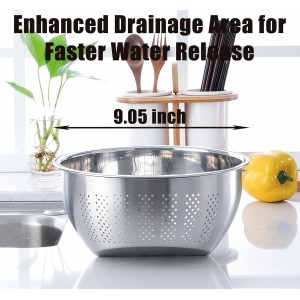 Rice Washer Strainer Bowl, Stainless Steel Quinoa Washing Bowl With Side Drainers Colander for Cleaning Rinsing Fruits, Vegetables, and Beans - Versatile Kitchen Tool