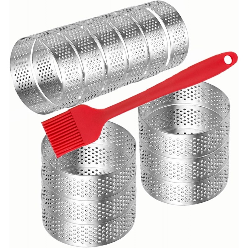 12Pack Tart Rings 3.15 Inch Perforated Tart Ring Stainless Steel, Round Mousse Cake Ring Metal Pastry Mold for Baking Cooking Pastries, small fruit tartet crust 8cm