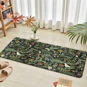 Black Green Botanical Kitchen Rugs Set of 2 Plant Leaf Anti-Fatigue Kitchen Mat Natural Comfort Standing Waterproof PVC Mats 2/5