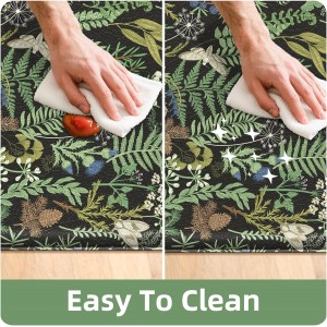 Black Green Botanical Kitchen Rugs Set of 2 Plant Leaf Anti-Fatigue Kitchen Mat Natural Comfort Standing Waterproof PVC Mats 2/5