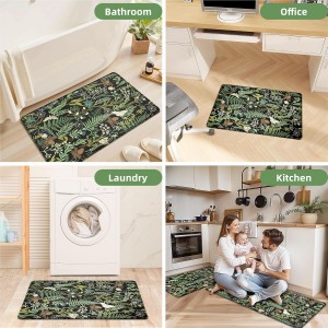 Black Green Botanical Kitchen Rugs Set of 2 Plant Leaf Anti-Fatigue Kitchen Mat Natural Comfort Standing Waterproof PVC Mats 2/5