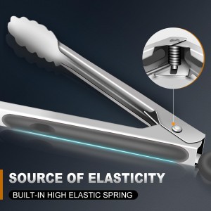 Tongs For Cooking - Heat Resistant 600 Degrees Metal Kitchen Tongs, Heavy Duty Stainless Steel Tongs - Perfect for Food, BBQ Set of 4, 7-9-12 &14 inch Grey