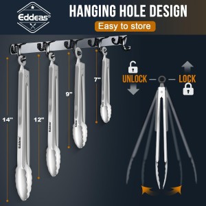 Tongs For Cooking - Heat Resistant 600 Degrees Metal Kitchen Tongs, Heavy Duty Stainless Steel Tongs - Perfect for Food, BBQ Set of 4, 7-9-12 &14 inch Grey