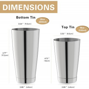WOTOR Boston Cocktail Shaker Set, 18 oz & 28 oz Stainless Steel Weighted Shaker Tins, Metal Martini Shaker Drink Mixer for Bartending, professional Bar Tools for Bartender （Sliver）