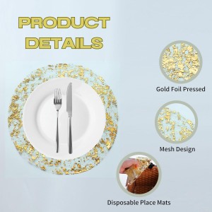 Snowkingdom Disposable Gold Placemats Set of 12 Metallic Round 13 Inch Foil Mesh Pressed Fall Table Mates 12 Pack Gold Doilies for Dining Table Wedding Birthday Party Holiday Home Decoration