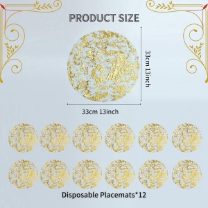 Snowkingdom Disposable Gold Placemats Set of 12 Metallic Round 13 Inch Foil Mesh Pressed Fall Table Mates 12 Pack Gold Doilies for Dining Table Wedding Birthday Party Holiday Home Decoration