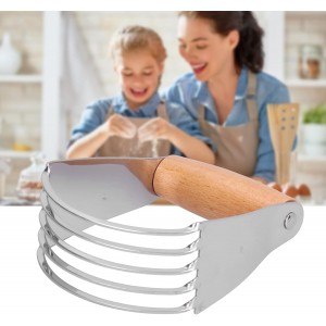 Professional Stainless Steel Dough Blender with Heavy Duty Blades, for Pastry, Baking, and More, Comfortable Handle (Wood)