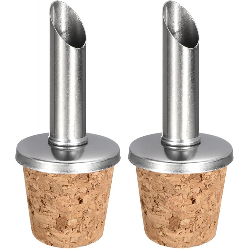 uxcell Stainless Steel Bottle Pourers, 2Pcs Olive Oil Spout Cork Design Wine Bottle Stoppers, Wine Pourers Liquor Pour Spouts for Pours Liquid, Wine, Vinegar, Most Liquor Bottles