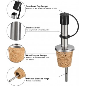 uxcell Stainless Steel Bottle Pourers, 2Pcs Olive Oil Spout with Rubber Dust Caps, Cork Design Wine Bottle Stoppers for Pours Liquid, Olive Oil, Wine, Vinegar, Most Liquor Bottles