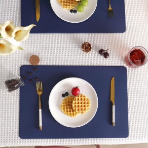 Faux Leather Placemats HeloHo Navy Blue Table Place Mats Set of 4 Waterproof Oilproof Heat Stain Resistant Washable Wipeable Placemat for Kitchen Dining Table Decoration Indoor Outdoor