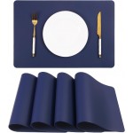 Faux Leather Placemats HeloHo Navy Blue Table Place Mats Set of 4 Waterproof Oilproof Heat Stain Resistant Washable Wipeable Placemat for Kitchen Dining Table Decoration Indoor Outdoor