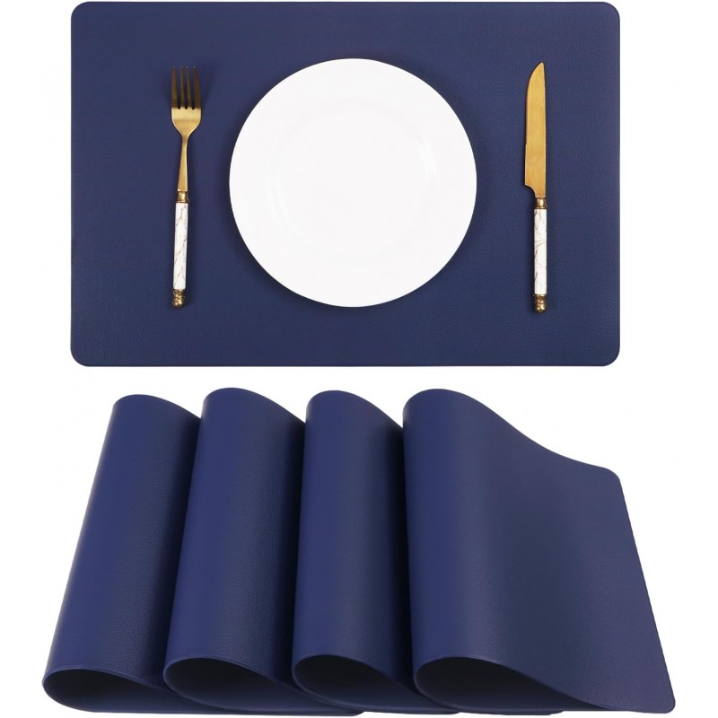 Faux Leather Placemats HeloHo Navy Blue Table Place Mats Set of 4 Waterproof Oilproof Heat Stain Resistant Washable Wipeable Placemat for Kitchen Dining Table Decoration Indoor Outdoor