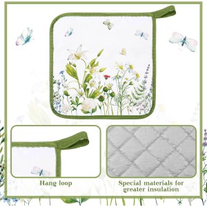 Bencailor 12 Pcs Pot Holders with Pocket Kitchen Hot Potholders Hot Pad Oven Mitts Cookie Bag Oven Gloves for Kitchen Gift Baking Cooking(Watercolor,Floral)