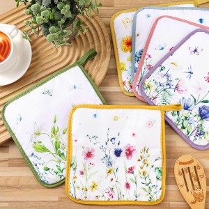 Bencailor 12 Pcs Pot Holders with Pocket Kitchen Hot Potholders Hot Pad Oven Mitts Cookie Bag Oven Gloves for Kitchen Gift Baking Cooking(Watercolor,Floral)