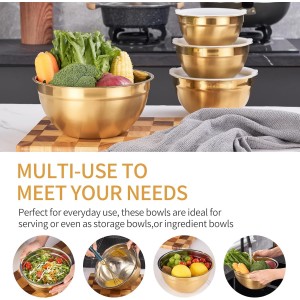 Gold Mixing Bowls with Airtight Lids, Stainless Steel Nesting Mixing Bowls Set of 7, Ideal for Baking, Prepping and Serving Food, Size 7, 3.6, 2.7, 2.1, 1.5, 1.1,0.8 QT, Stackable Design