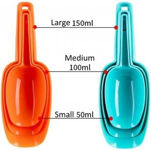 Set of 3 Ice Scoop, Plastic Kitchen Ice Scoop for Canisters or Ice Maker, Food Scoops for Canisters, Freezer, Flour, Dry Foods, Coffee Beans, Pop Corn, Pet Dog Cat Food (Blue)
