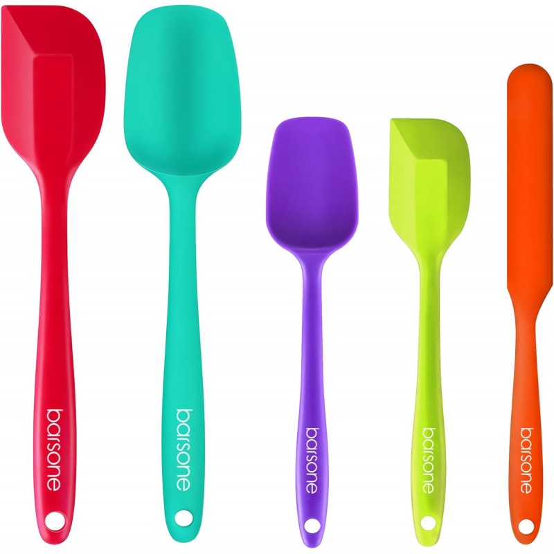Barsone 5-Piece Silicone Spatula Set - Heat Resistant 446°F Food Grade BPA Free, Nonstick Cookware Safe Dishwasher Safe Kitchen Tools for Baking, Cooking, Stirring, Multicolor.