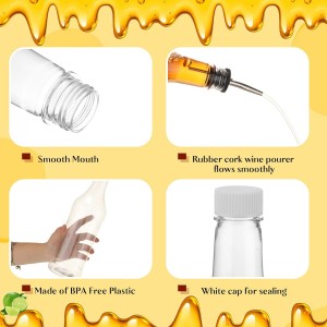 Dandat 12 Pieces 32 oz Plastic Long Neck Bottles with Pourer and Caps Plastic Juice Pour Bottles with Stainless Steel Pourers Tapered Spout for Liquor (Silver Bottle Pourer)