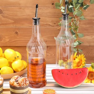 Dandat 12 Pieces 32 oz Plastic Long Neck Bottles with Pourer and Caps Plastic Juice Pour Bottles with Stainless Steel Pourers Tapered Spout for Liquor (Silver Bottle Pourer)