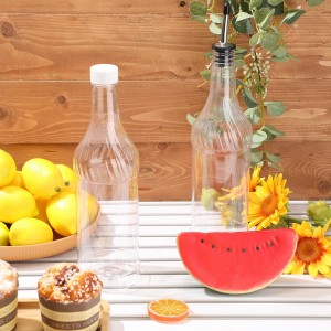 Dandat 12 Pieces 32 oz Plastic Long Neck Bottles with Pourer and Caps Plastic Juice Pour Bottles with Stainless Steel Pourers Tapered Spout for Liquor (Silver Bottle Pourer)