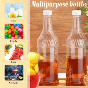 Dandat 12 Pieces 32 oz Plastic Long Neck Bottles with Pourer and Caps Plastic Juice Pour Bottles with Stainless Steel Pourers Tapered Spout for Liquor (Silver Bottle Pourer)