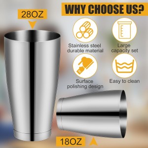 Zhehao 24 Pcs Silver Cocktail Shaker Professional Bar Boston Shaker Set Stainless Steel Martini Shake Drink Mixer Basic Tool Weighted Shake Metal Can Bartending Tins for Beginner, 18oz, 28oz